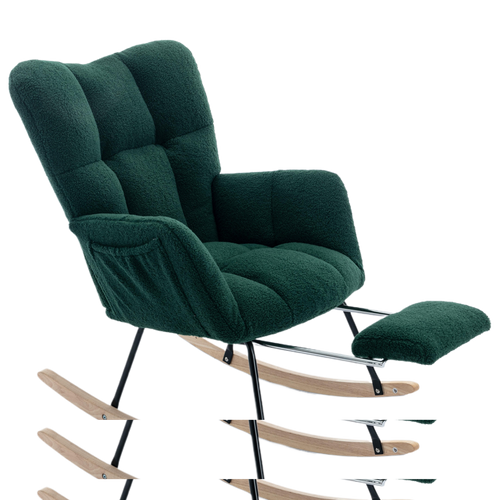 Fauteuil à Bascule Moderne En Tissu Teddy Avec Repose-pieds Extensible, Vert