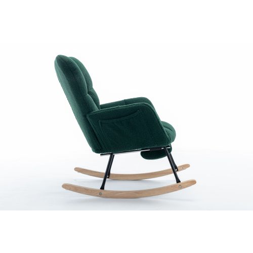 Fauteuil à Bascule Moderne En Tissu Teddy Avec Repose-pieds Extensible, Vert