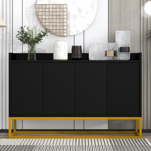 Buffet Moderne Au Style Minimaliste, Armoire De Buffet Sans Poignée à 4 Portes (noir)
