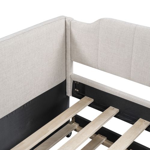 Lit De Jour 90x200(190) Cm En Lin Beige Avec Lit Gigogne