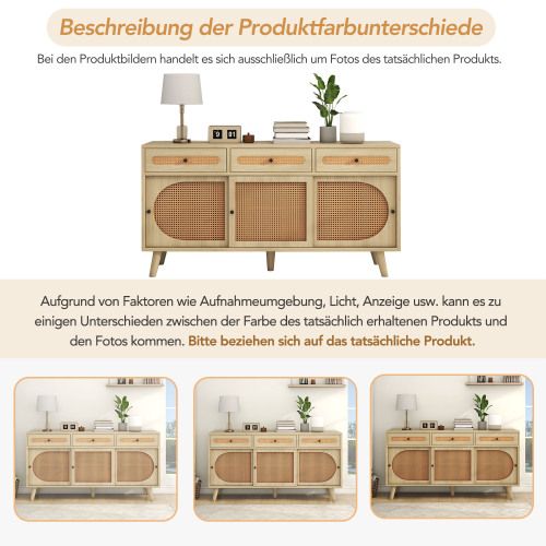 Buffet En Bois De 140 Cm Avec Porte En Rotin En Plastique Pe