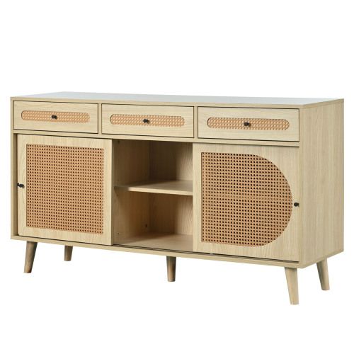 Buffet En Bois De 140 Cm Avec Porte En Rotin En Plastique Pe