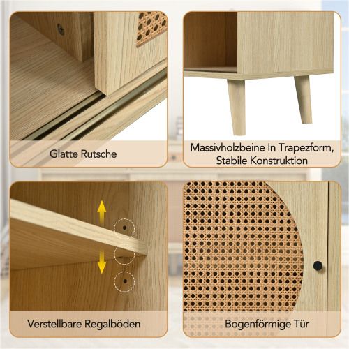 Buffet En Bois De 140 Cm Avec Porte En Rotin En Plastique Pe