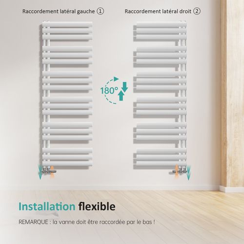 Sèche-serviette Eau Chaude  Raccord Latéral Radiateur Sèche-serviettes Blanc 174x60cm 782w