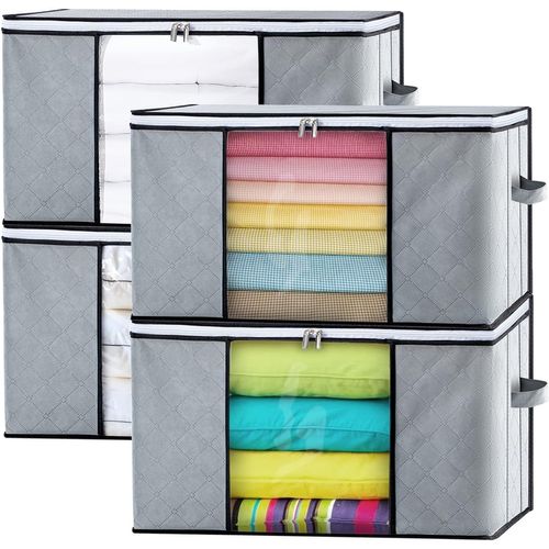 Set De 4 Sacs De Rangement Pliable 60x40cm, Sac De Rangement Sous-le-lit, Capacité 84l, Gris