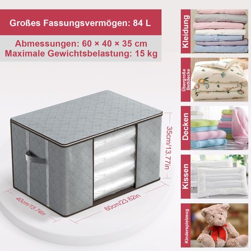 Set De 4 Sacs De Rangement Pliable 60x40cm, Sac De Rangement Sous-le-lit, Capacité 84l, Gris