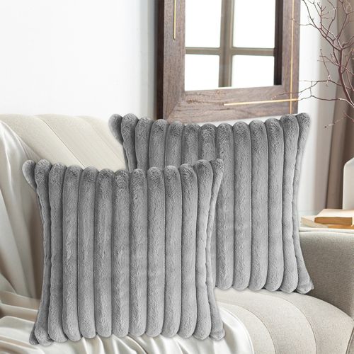 Housses De Coussin 45x45cm, Lot De 2, Fermeture Éclair Dissimulée, Velours Simple Face, Gris Clair