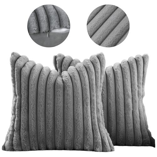 Housses De Coussin 45x45cm, Lot De 2, Fermeture Éclair Dissimulée, Velours Simple Face, Gris Clair
