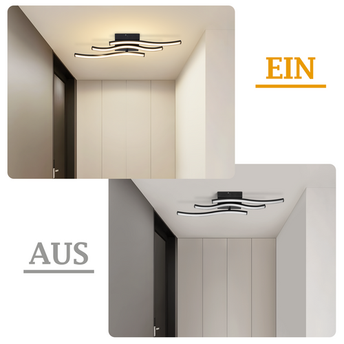 Plafonnier LED Design Vague Noir - 18w 3000k Blanc Chaud - Lampe Moderne Pour Cuisine Couloir