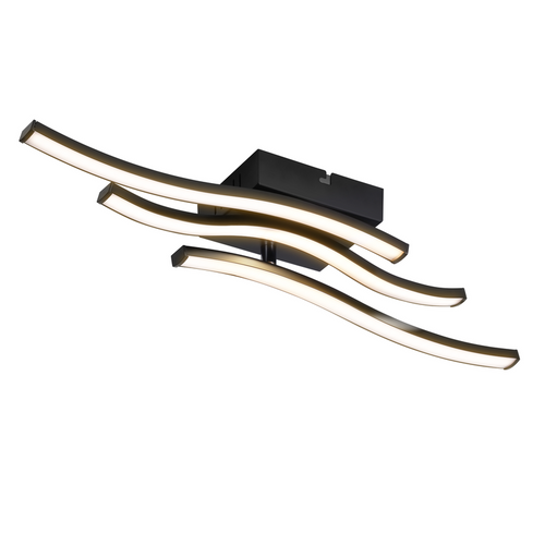 Plafonnier LED Design Vague Noir - 18w 3000k Blanc Chaud - Lampe Moderne Pour Cuisine Couloir