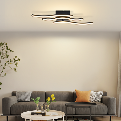 Plafonnier LED Design Vague Noir - 18w 3000k Blanc Chaud - Lampe Moderne Pour Cuisine Couloir