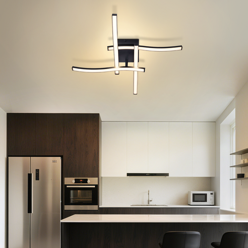 Plafonnier LED Design Vague Noir - 24w 3000k Blanc Chaud - Lampe Moderne Pour Salon Chambre Cuisine