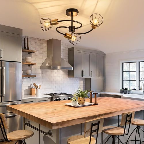 Plafonnier Noir Vintage En Métal, 3 Lumières E14, Style Industriel, Pour Salon, Cuisine, Couloir