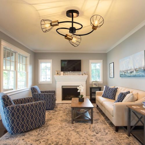 Plafonnier Noir Vintage En Métal, 3 Lumières E14, Style Industriel, Pour Salon, Cuisine, Couloir