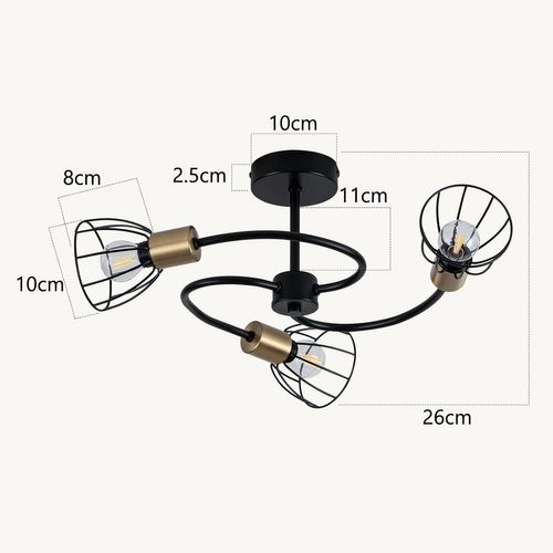 Plafonnier Noir Vintage En Métal, 3 Lumières E14, Style Industriel, Pour Salon, Cuisine, Couloir