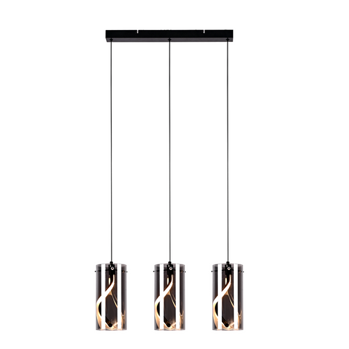 Suspension LED Vintage 3 Lumières - Verre Gris Fumé 23w 3000k, Rétro, Réglable