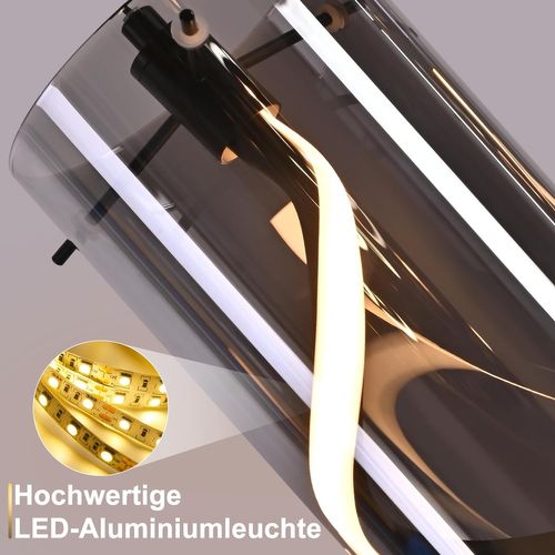 Suspension LED Vintage 3 Lumières - Verre Gris Fumé 23w 3000k, Rétro, Réglable