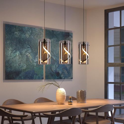 Suspension LED Vintage 3 Lumières - Verre Gris Fumé 23w 3000k, Rétro, Réglable