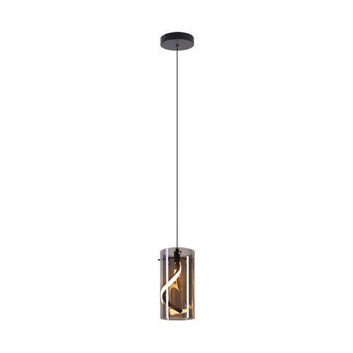 Suspension LED Vintage Verre 1 Lumière 8w Rétro, Gris Fumé, Lumière Blanc Chaud 3000k