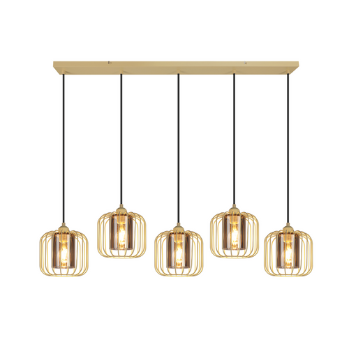 Suspension Vintage 5 Lumières, Lustre Verre Et Métal, Rétro E27 Réglable En Hauteur(sans Ampoules)