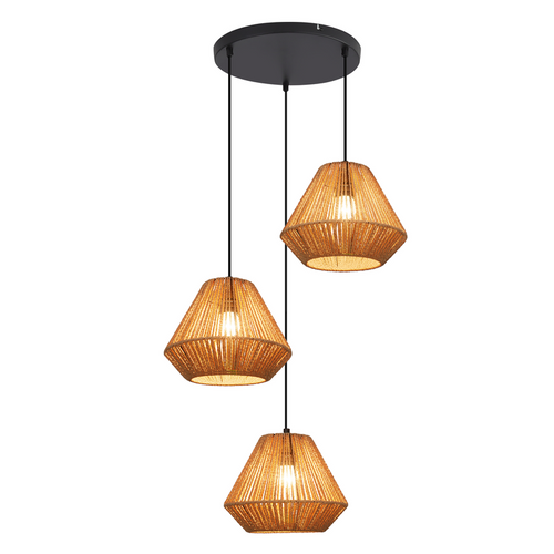 Suspension Boho Rotin Table à Manger - Lampe 3 Lumières E27, Hauteur Réglable, Rétro(sans Ampoule)