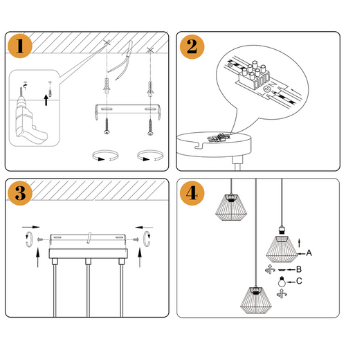 Suspension Boho Rotin Table à Manger - Lampe 3 Lumières E27, Hauteur Réglable, Rétro(sans Ampoule)