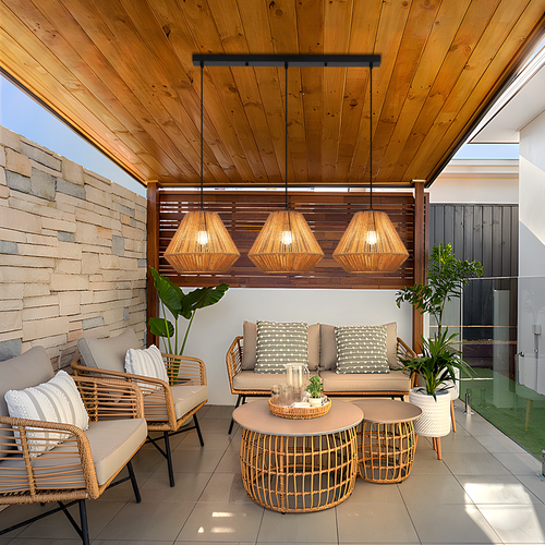 Suspension Boho Rotin Table à Manger - Lampe 3 Lumières E27, Hauteur Réglable, (sans Ampoule)