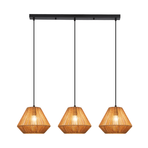Suspension Boho Rotin Table à Manger - Lampe 3 Lumières E27, Hauteur Réglable, (sans Ampoule)