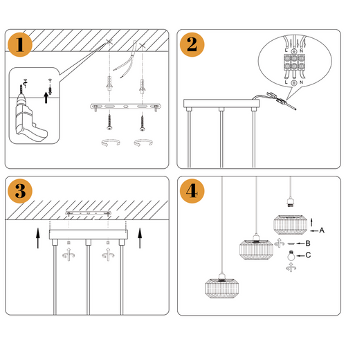 Suspension Boho Rotin Table à Manger - Lampe 3 Lumières E27, Hauteur Réglable, Rétro(sans Ampoule)