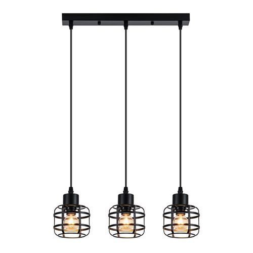 Suspension Vintage 3 Lampes - Lustre Métal Noir E14 Rétro - Hauteur Réglable (sans Ampoule)