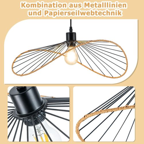 Suspension Boho Noire D. 50cm - Lustre Vintage Métal E27 - Luminaire Salon Cuisine(sans Ampoule)