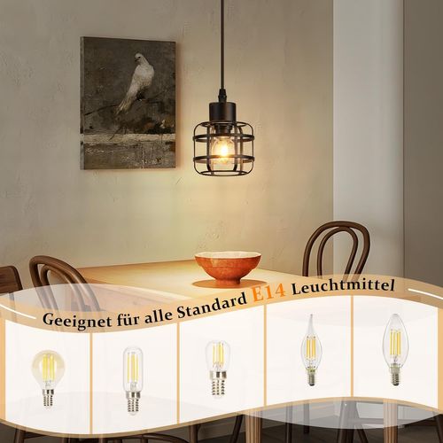 Suspension Vintage 1 Lampe - Lustre Métal Noir E14 Rétro - Hauteur Réglable (sans Ampoule)