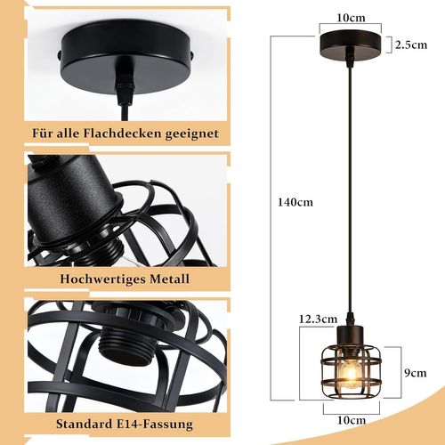 Suspension Vintage 1 Lampe - Lustre Métal Noir E14 Rétro - Hauteur Réglable (sans Ampoule)