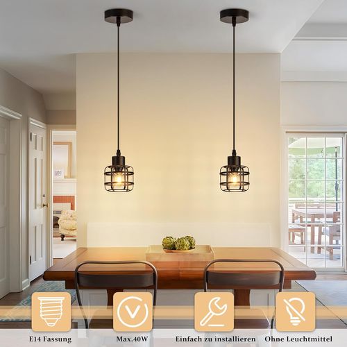 Suspension Vintage 1 Lampe - Lustre Métal Noir E14 Rétro - Hauteur Réglable (sans Ampoule)