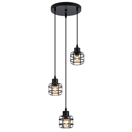 Suspension Vintage 3 Lampes - Lustre Métal Noir E14 Rétro - Hauteur Réglable(sans Ampoule)