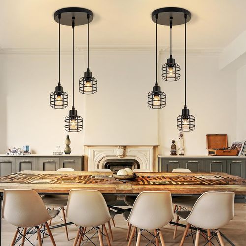 Suspension Vintage 3 Lampes - Lustre Métal Noir E14 Rétro - Hauteur Réglable(sans Ampoule)