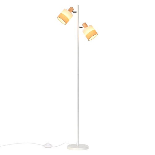 Lampadaire Vintage 2 Ampoules E14, Abat-jour Tissu, Rotatif, Interrupteur à Pied (sans Ampoules)