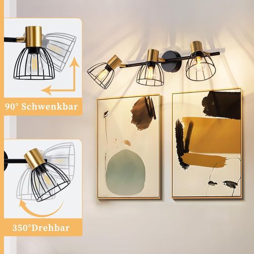 Applique Murale Vintage Noire En Métal, 3xe14, Spots Orientables 350°, Style Rétro(Sans ampoules)