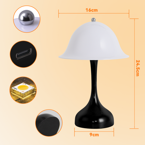 Lampe De Table Sans Fil - Lampe Chevet LED Noire Tactile Dimmable, Rechargeable USB