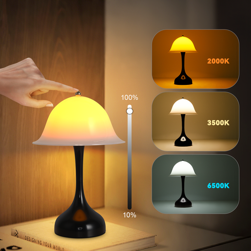 Lampe De Table Sans Fil - Lampe Chevet LED Noire Tactile Dimmable, Rechargeable USB