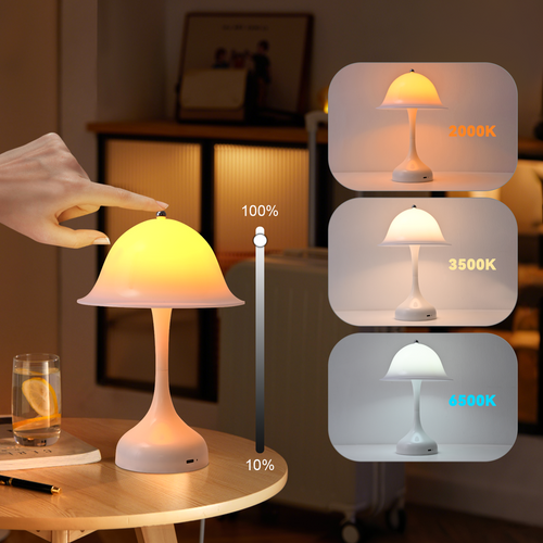 Lampe Table Sans Fil LED Blanche - Chevet Tactile Dimmable 3 Couleurs, USB Rechargeable