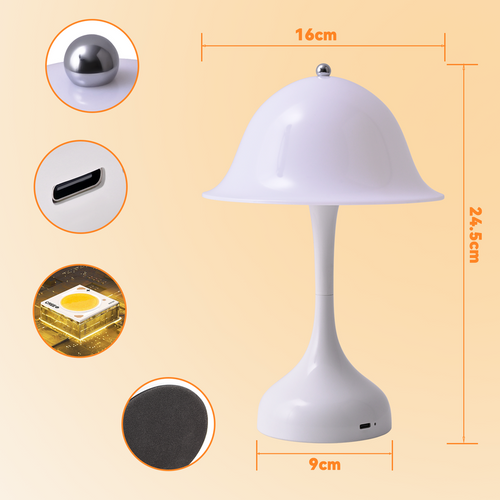 Lampe Table Sans Fil LED Blanche - Chevet Tactile Dimmable 3 Couleurs, USB Rechargeable