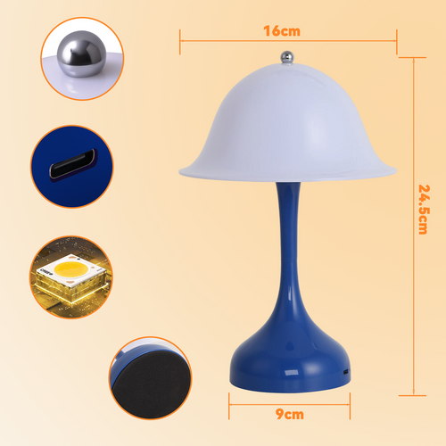 Lampe De Table Sans Fil LED - Lampe Chevet Tactile Dimmable, 3 Températures, Rechargeable USB