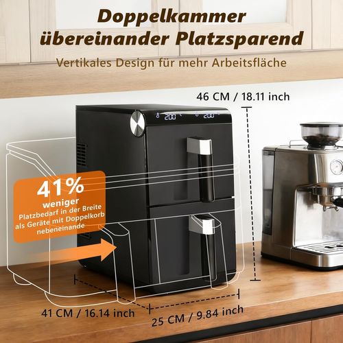 Friteuse à Air 11l 2compartiments, Double Zone, 2800 W, Écran Tactile, Paniers Lavvaisselle