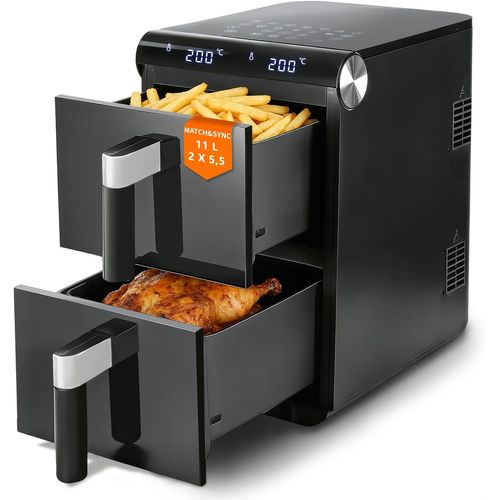 Friteuse à Air 11l 2compartiments, Double Zone, 2800 W, Écran Tactile, Paniers Lavvaisselle