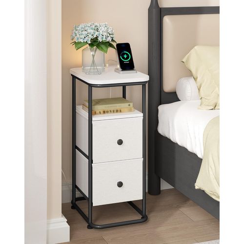 Table De Chevet Lot De 2, Tables D'appoint Avec Éclairage LED, 1 Port USB-a,1 Port USB-c, Blanc-noir