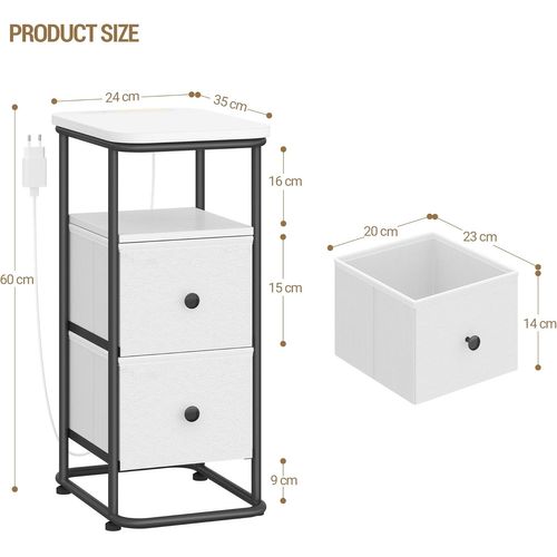 Table De Chevet Lot De 2, Tables D'appoint Avec Éclairage LED, 1 Port USB-a,1 Port USB-c, Blanc-noir