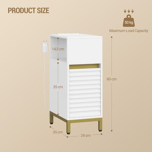 Table De Chevet, Tables D'appoint Avec Éclairage LED, 1 Port USB-a,1 Port USB-c, Blanc-or