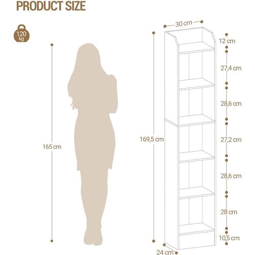 Bibliothèque De Rangement, Étagère Pour Objets De Collection, Pour Salon, 24 X 30 X 169,5 Cm Blanc