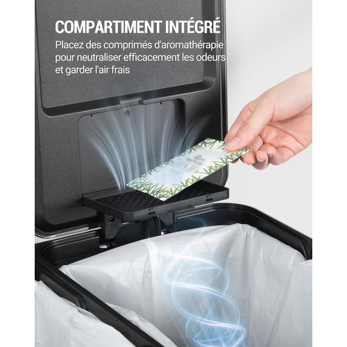 Poubelle Cuisine, 60l (2 X 30 L), Poubelle Tri Selectif 2, Avec 15 Sacs Poubelles, Pour Cuisine